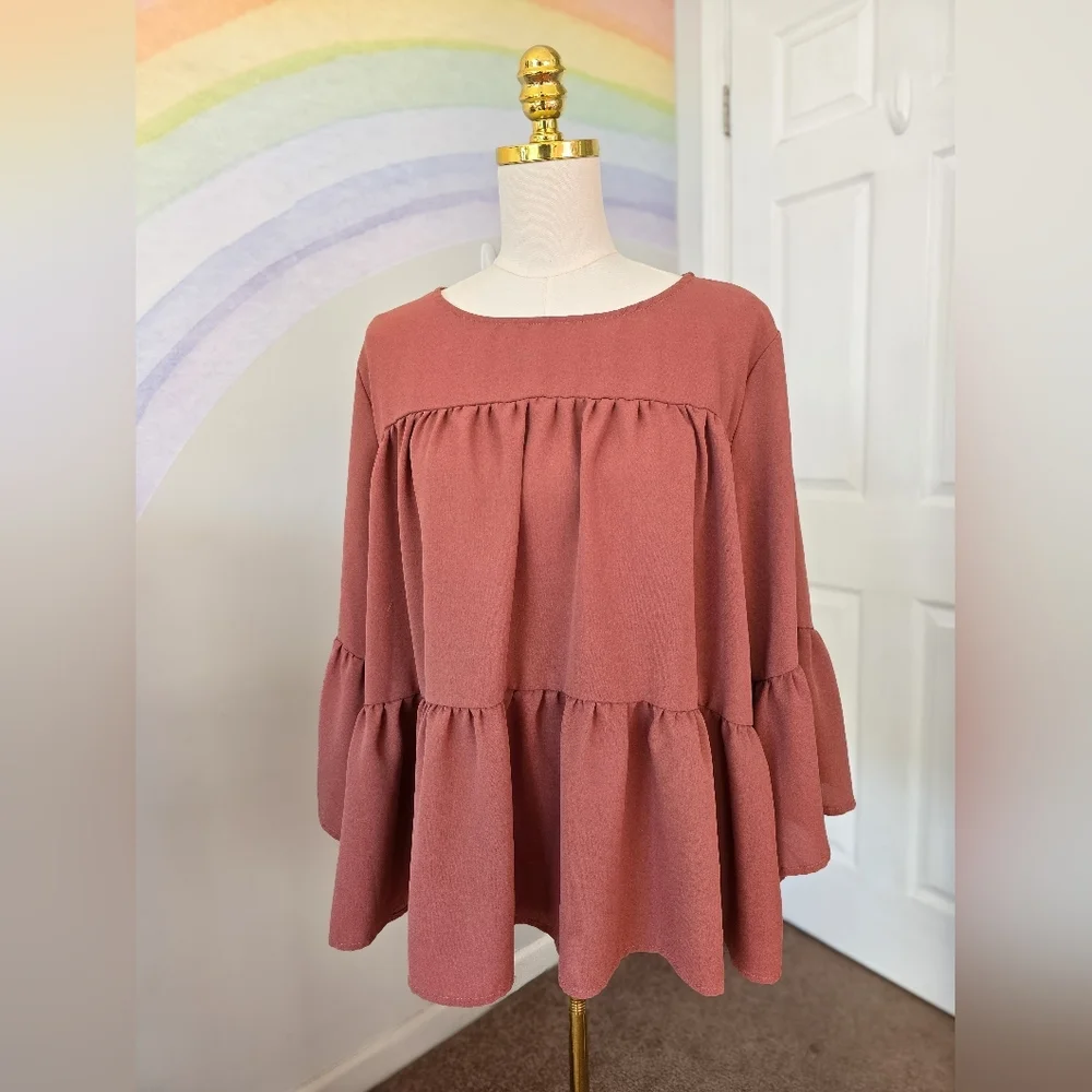 Shein | XXL | Rust Colored Bell Sleeve Smock Top - Picture 1 of 7